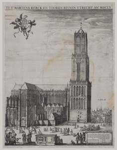 28658 Gezicht op de Domkerk en het Domkerkhof te Utrecht uit het noordwesten, met rechts de Servetstraat en het ...
